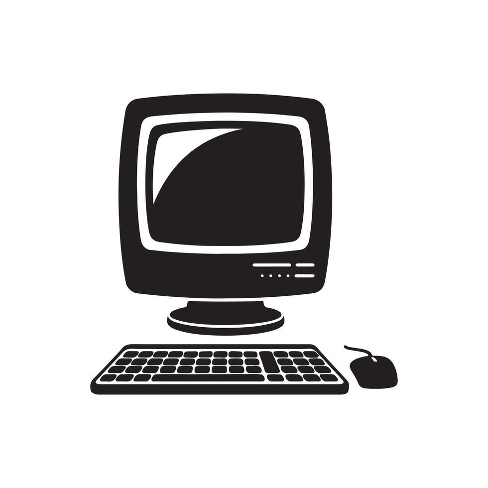 Computer icon black silhouette of computer monitor and keyboard vector