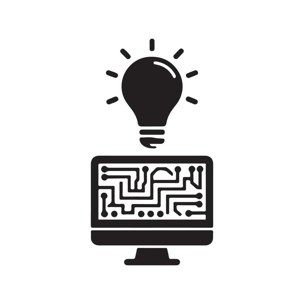 Computer and light bulb icon on white background vector