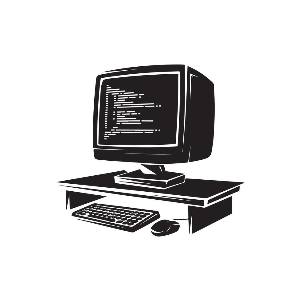 Computer monitor and keyboard icon illustration vector