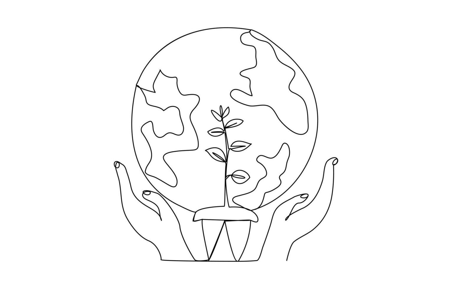 World Environment Day Abstract Planet earth in hands continuous single line art drawing vector
