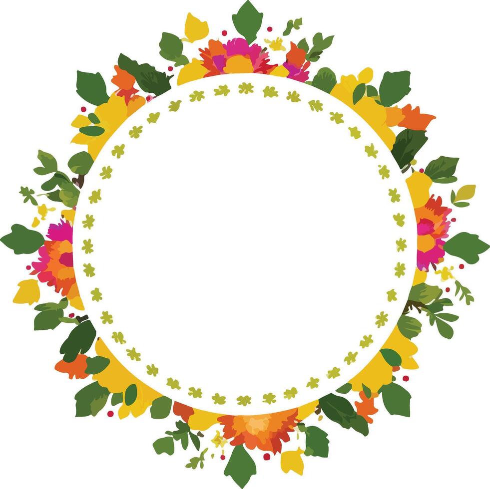 Floral round frame design. vector