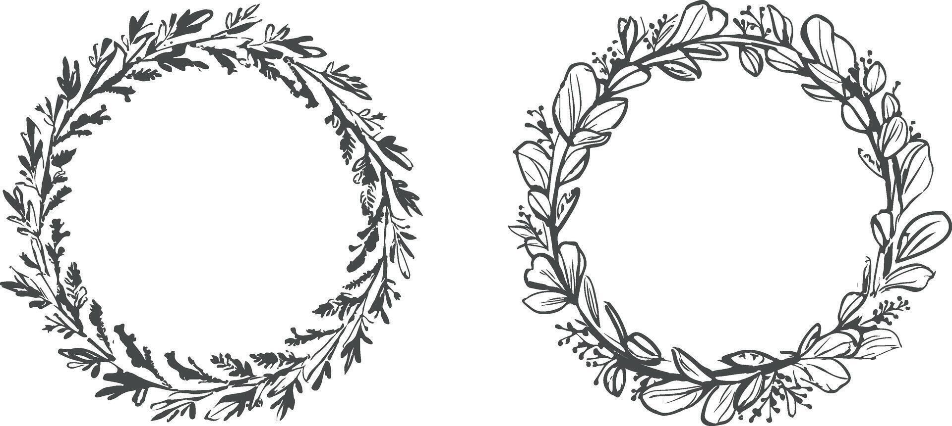 Two oval wreaths with leaves and flowers vector