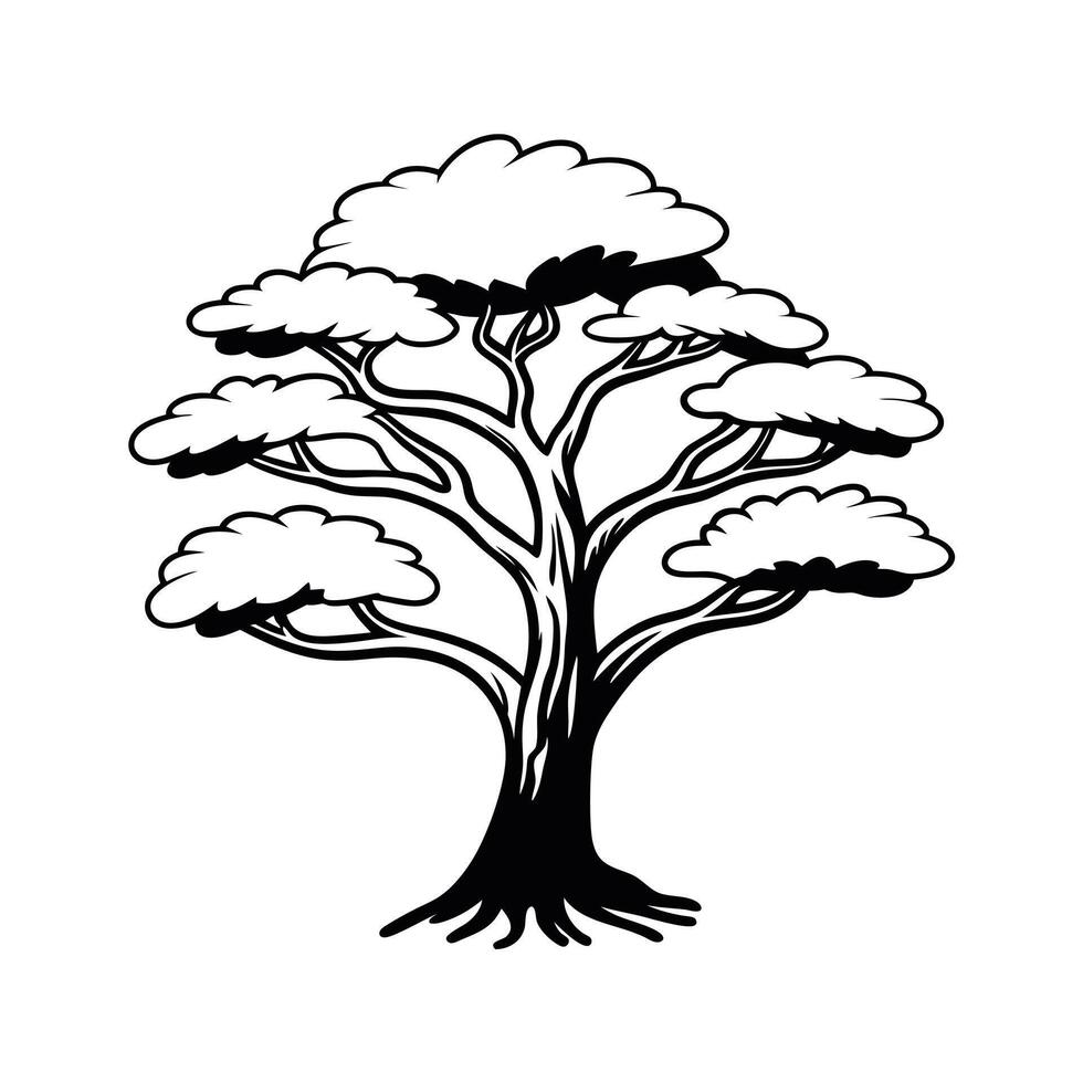 tree icon Black and White simple outline illustration vector