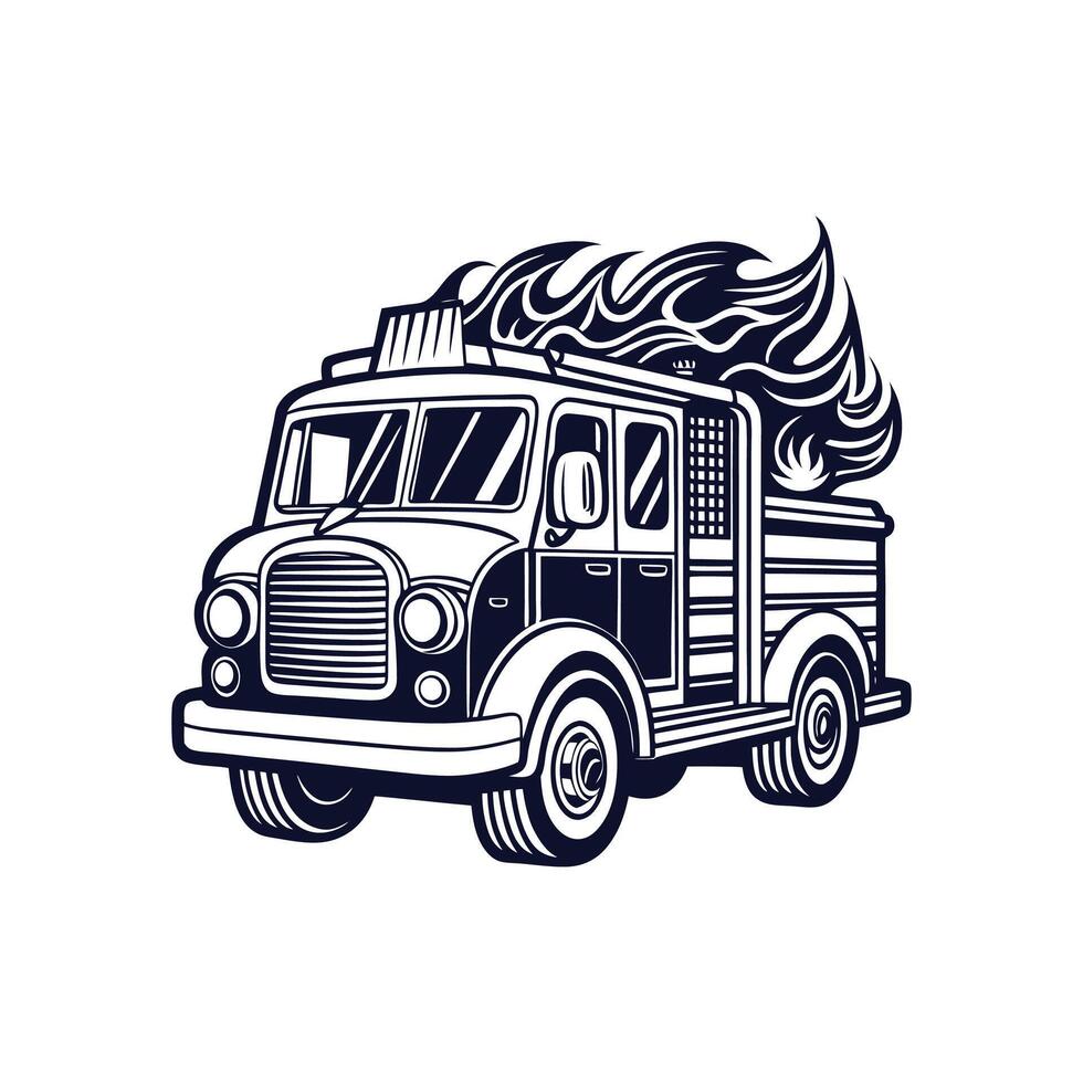 A fire truck featuring flames on its side. vector