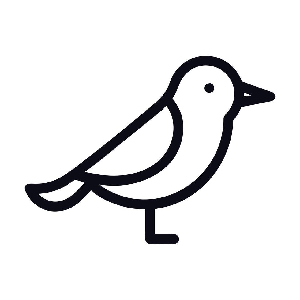 A black and white drawing of a simple cartoon bird line icon. vector