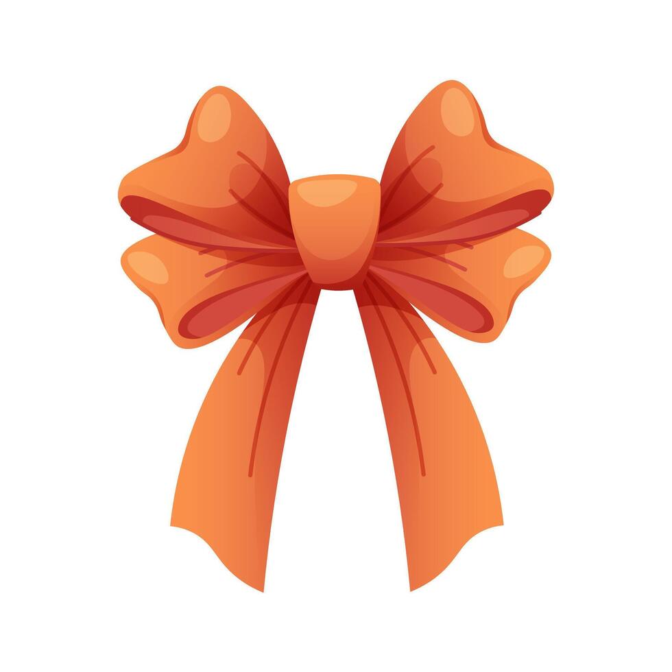 Bright orange bow on white background. Festive ribbon, tied bow. isolated element vector