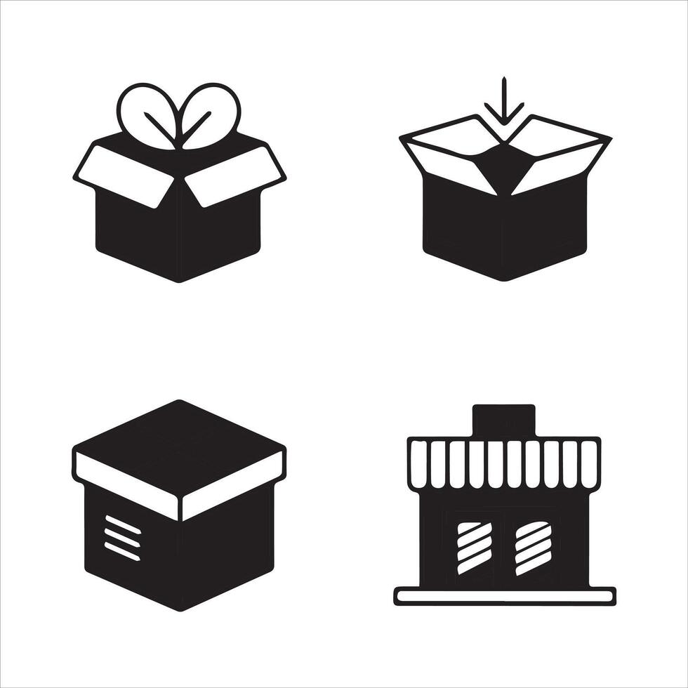 Elegant Line and Silhouette Icons for Boxes and Containers vector