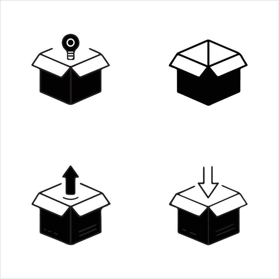 Minimal Line and Silhouette Icons for Box Arrangement and Storage vector