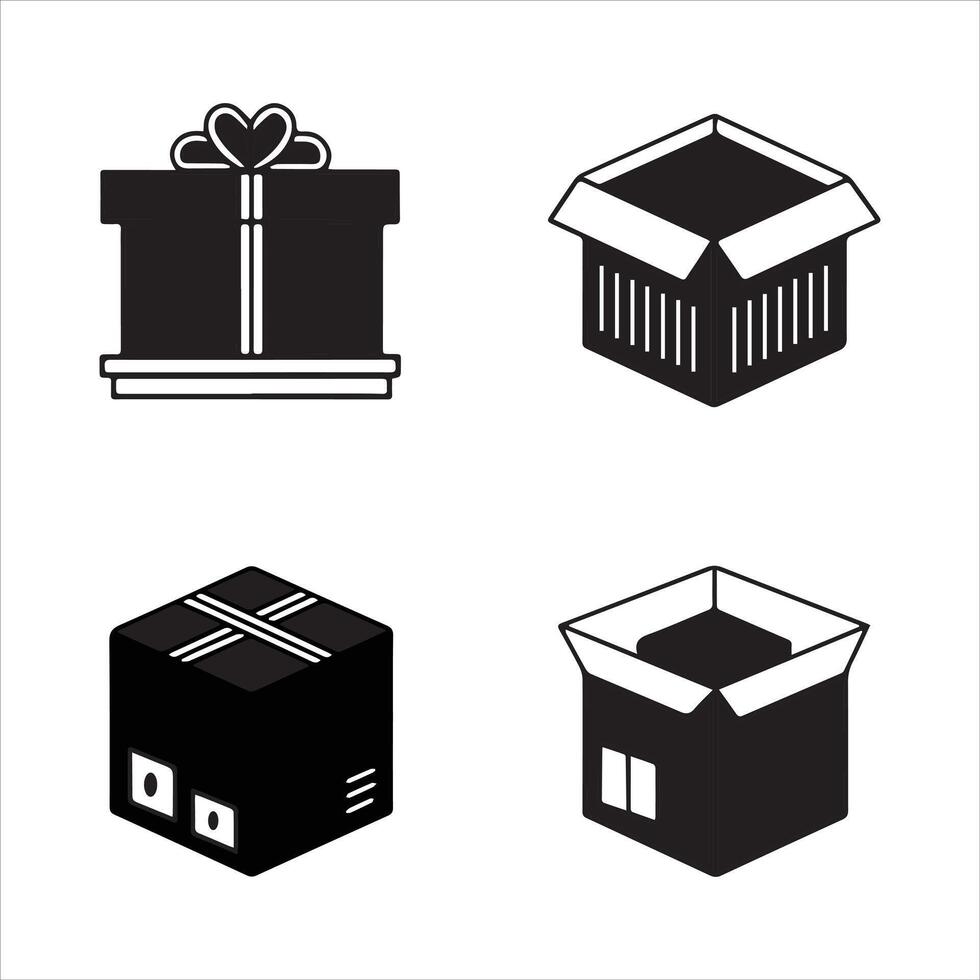 Classic Line and Silhouette Icons for Different Box Types vector