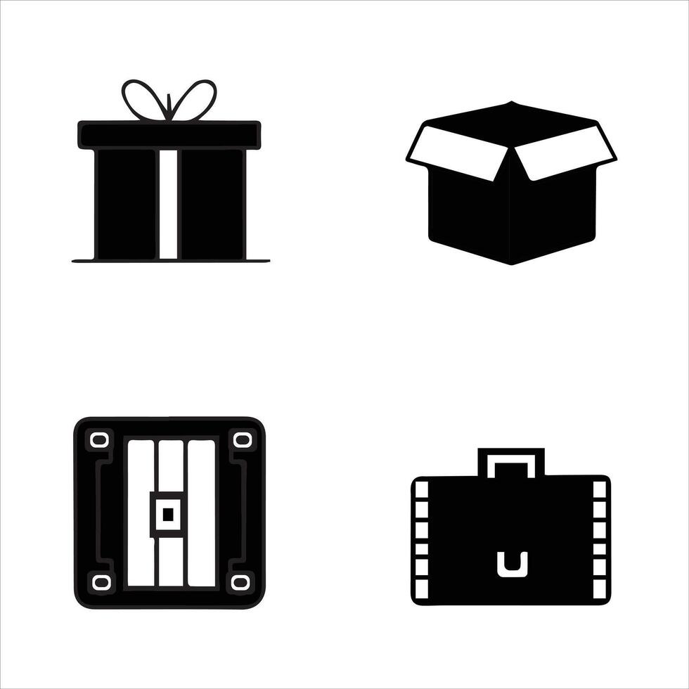 Essential Line and Silhouette Icons for Box Sizes and Designs vector