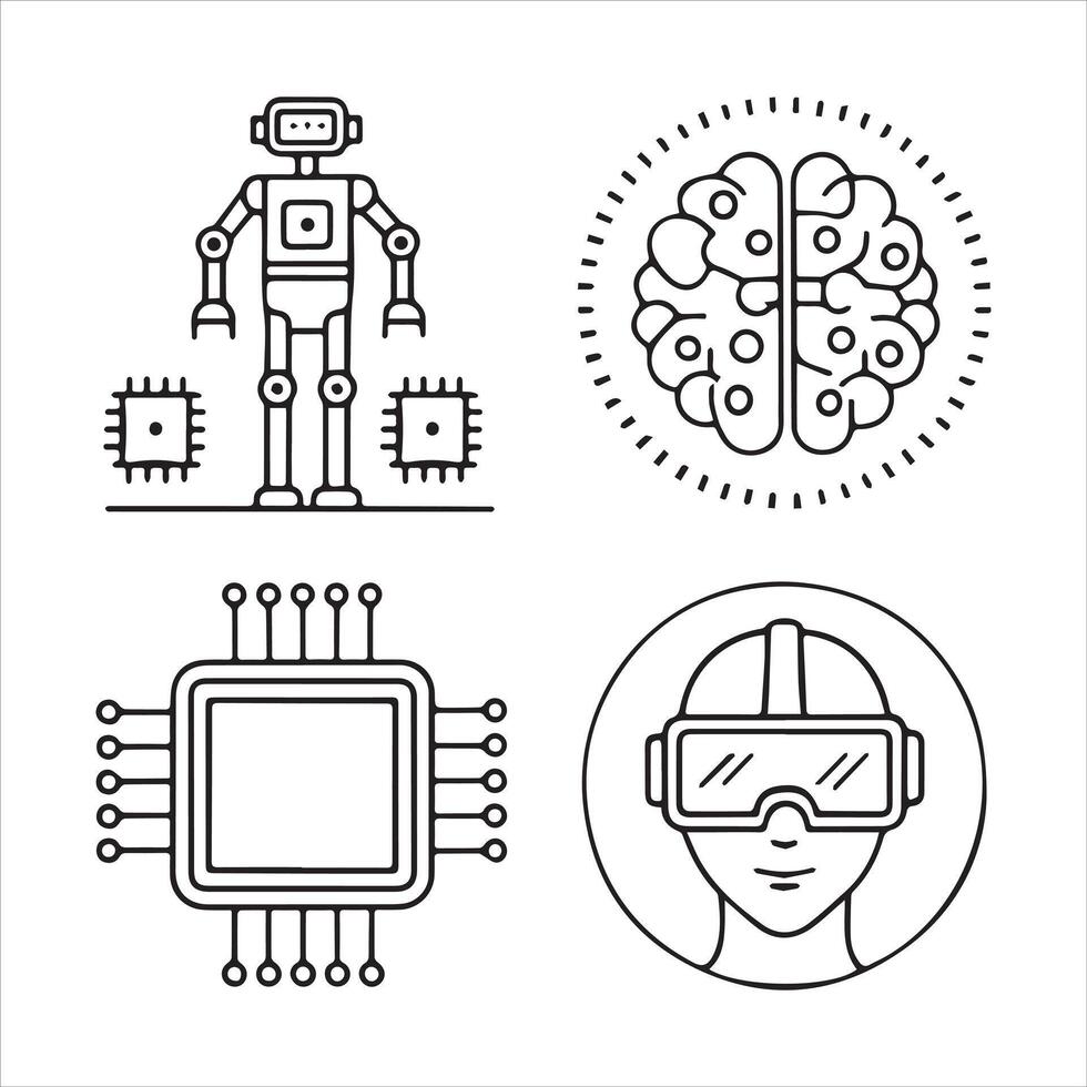 Clean Line Icons for AI Technologies and Cognitive Systems vector