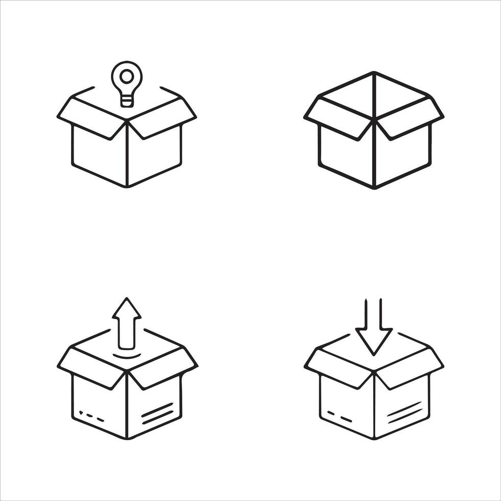 Bold Line and Silhouette Icons for Various Box Shapes vector