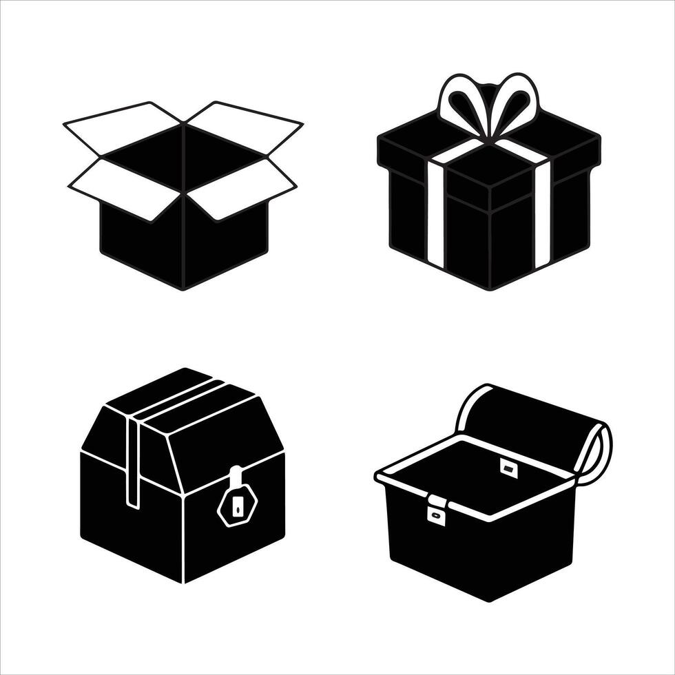 Fine Line and Silhouette Icons for Box Organization and Storage vector