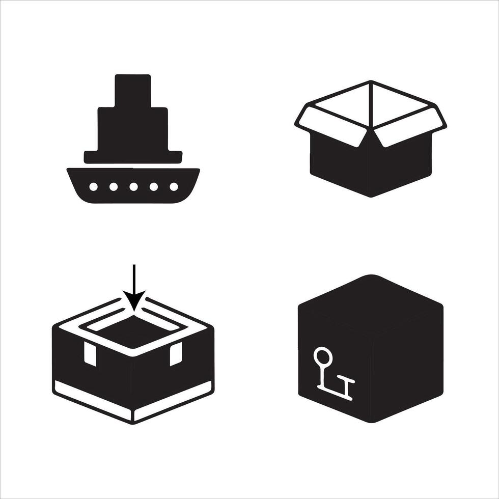 Crisp Line and Silhouette Icons for Box Dimensions and Sizes vector