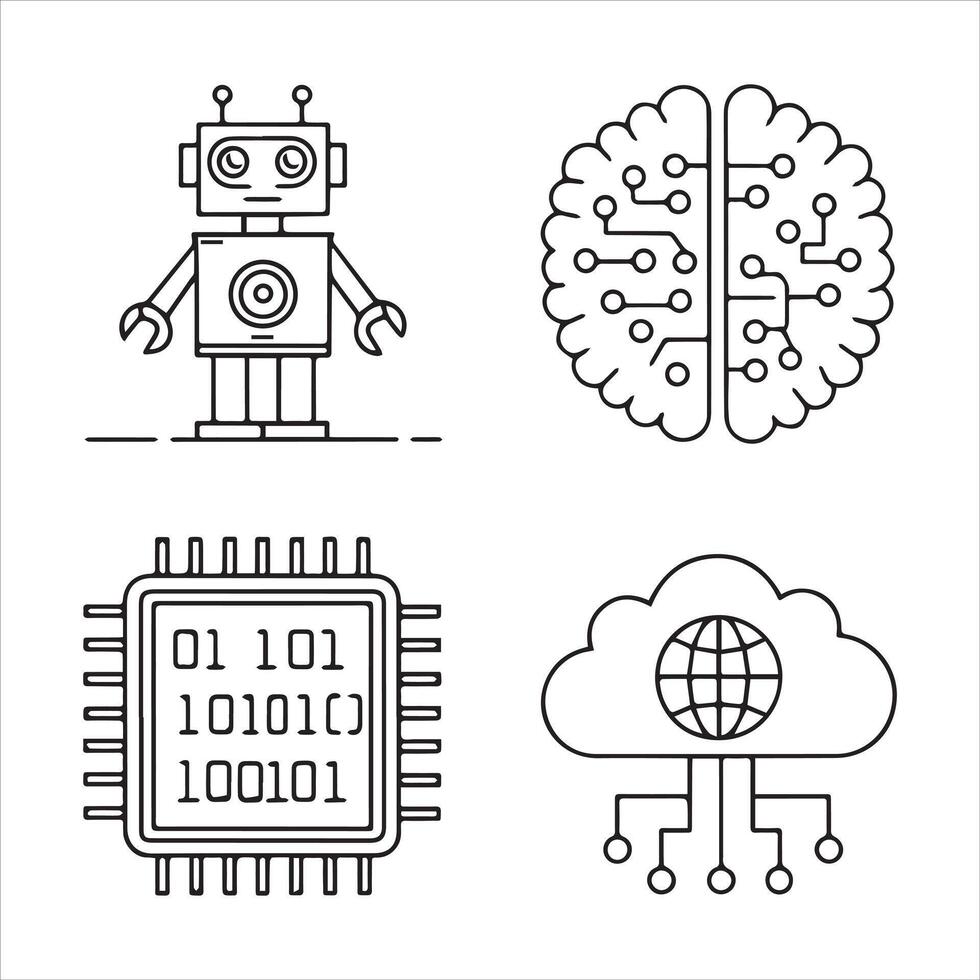 Modern Line Icons for Machine Learning and Intelligent Systems vector