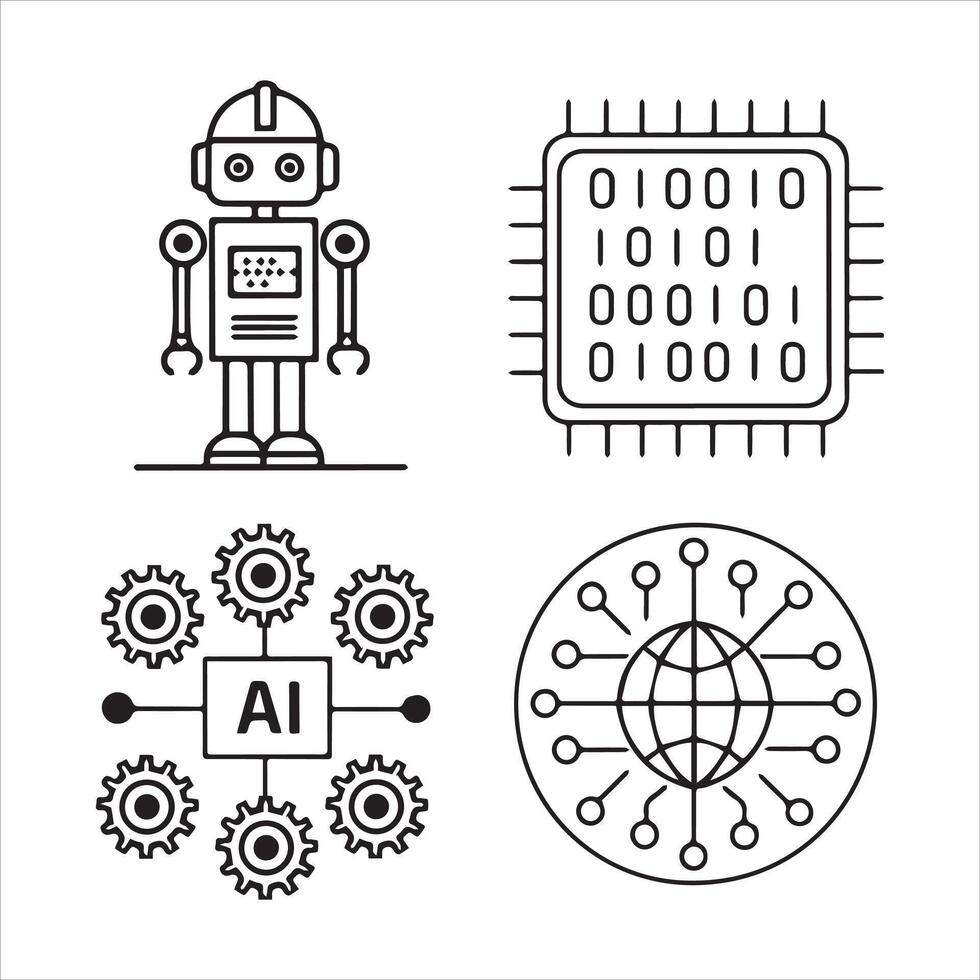 Elegant Line Icons for AI Applications and Automation Tools vector