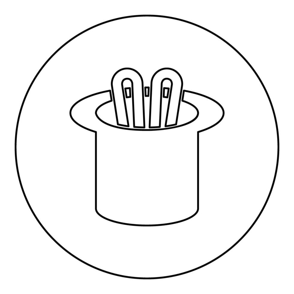 Hare ears in wizard's hat wizard conjure cylinder bunny rabbit appearing trick concept icon in circle round black color illustration image outline contour line thin style vector