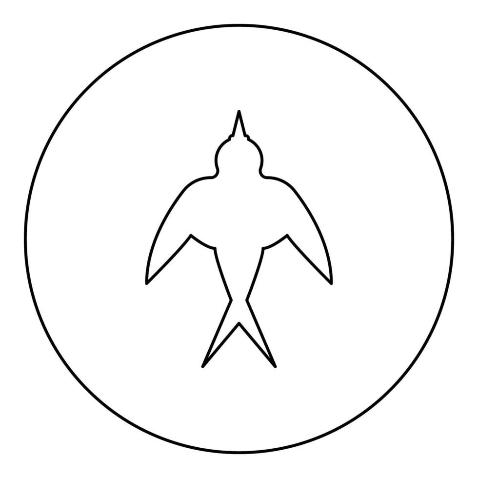 Swallow bird silhouette icon in circle round black color illustration image outline contour line thin style vector