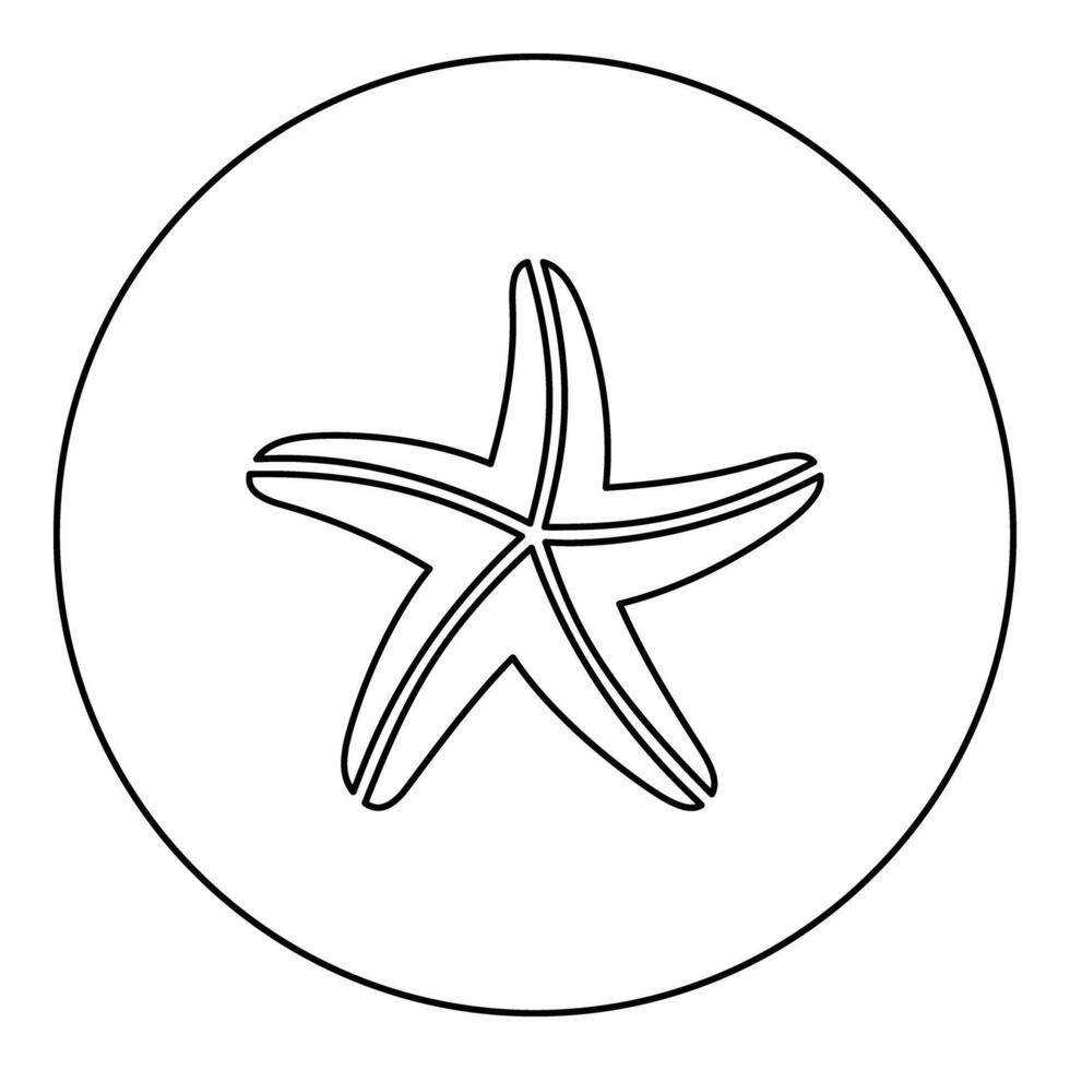 Starfish sea star icon in circle round black color illustration image outline contour line thin style vector