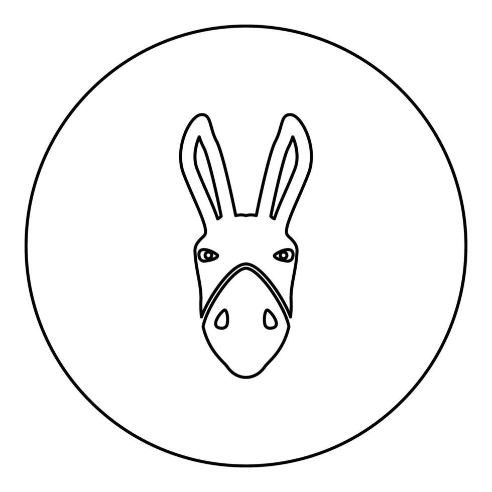 Donkey head silhouette icon in circle round black color illustration image outline contour line thin style vector