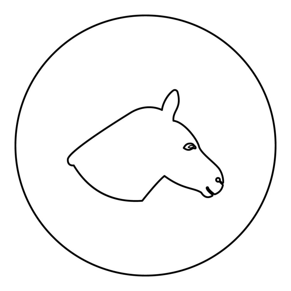 Donkey head silhouette icon in circle round black color illustration image outline contour line thin style vector
