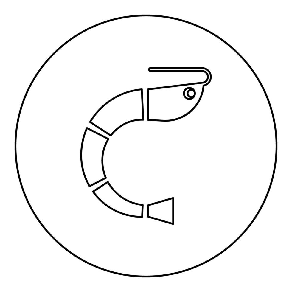 Shrimp prawn tiger food icon in circle round black color illustration image outline contour line thin style vector