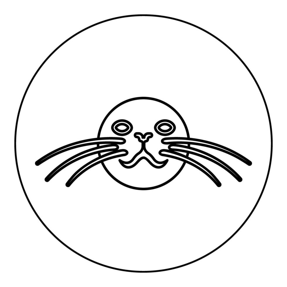 Head of seal icon in circle round black color illustration image outline contour line thin style vector