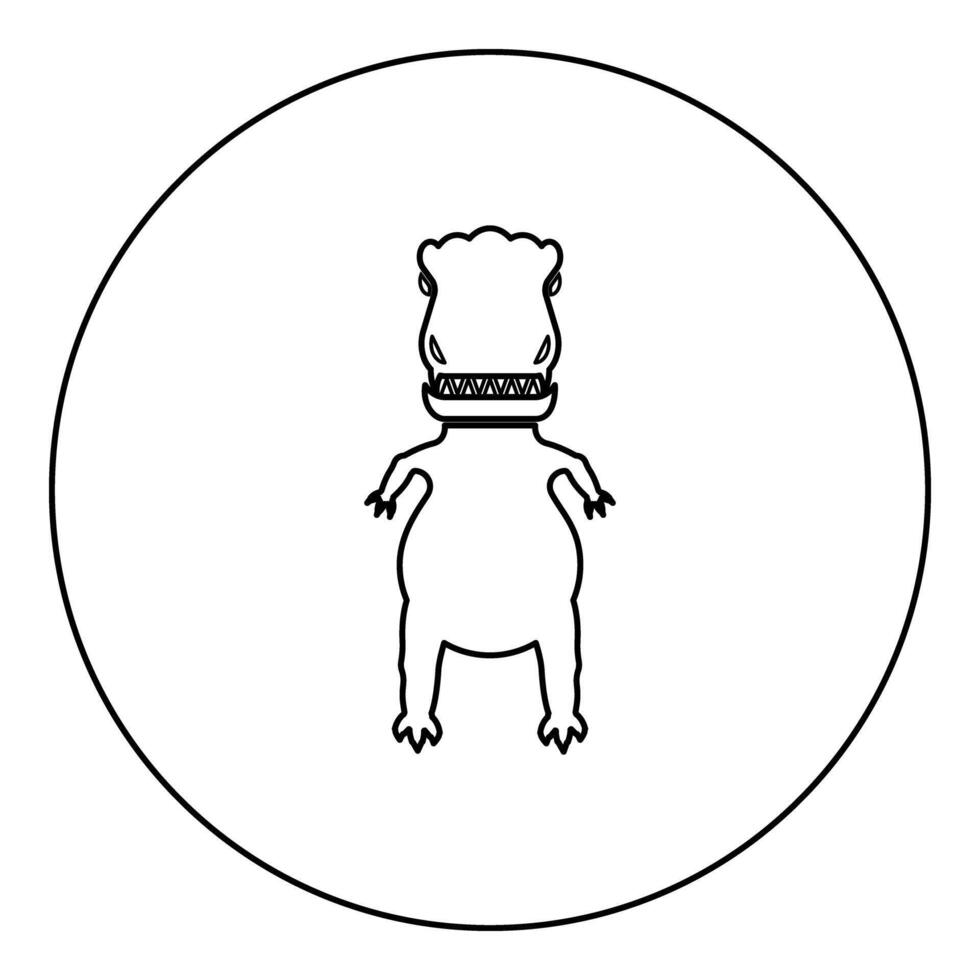 Evil dinosaur icon in circle round black color illustration image outline contour line thin style vector