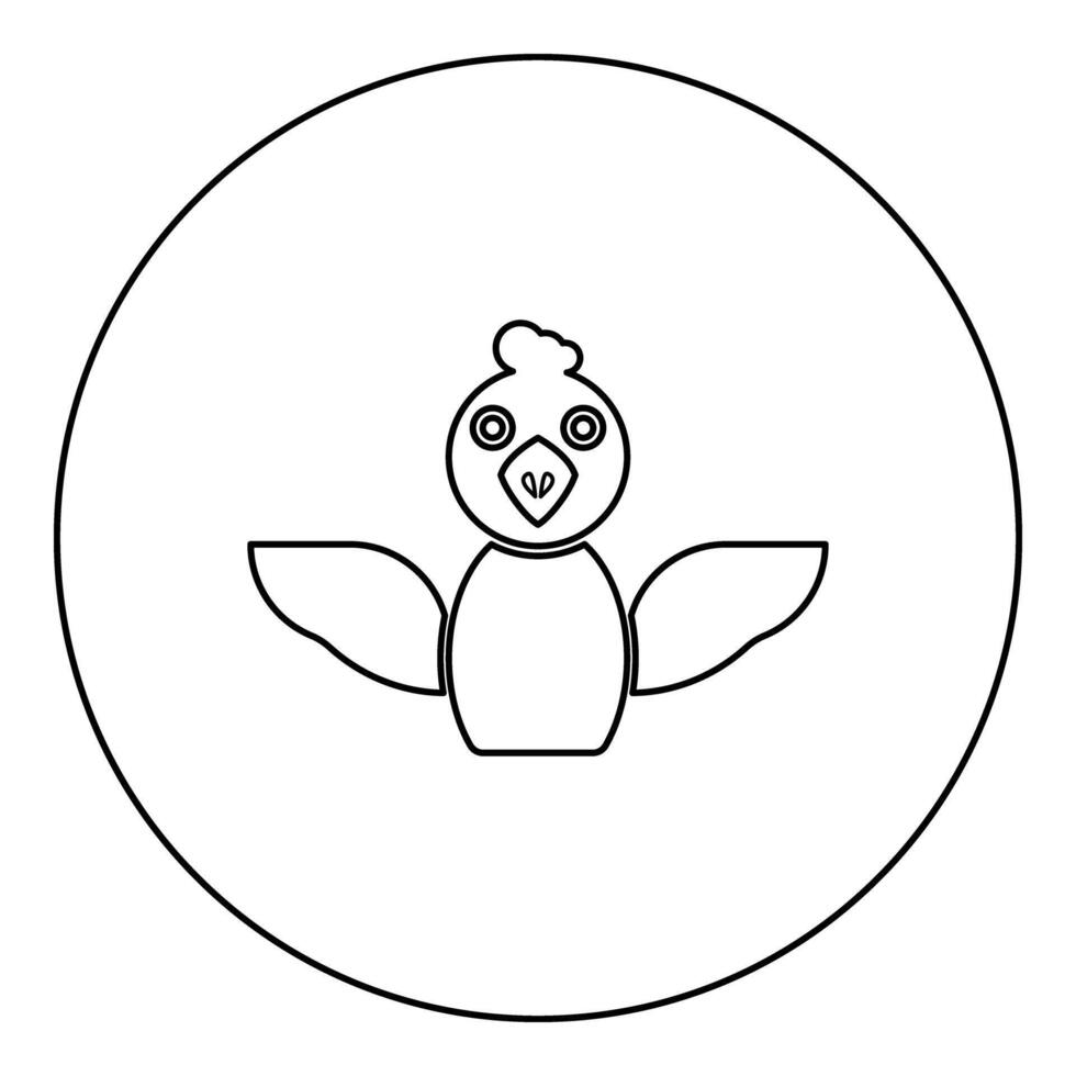 Cockerel chick bird young poultry concept icon in circle round black color illustration image outline contour line thin style vector