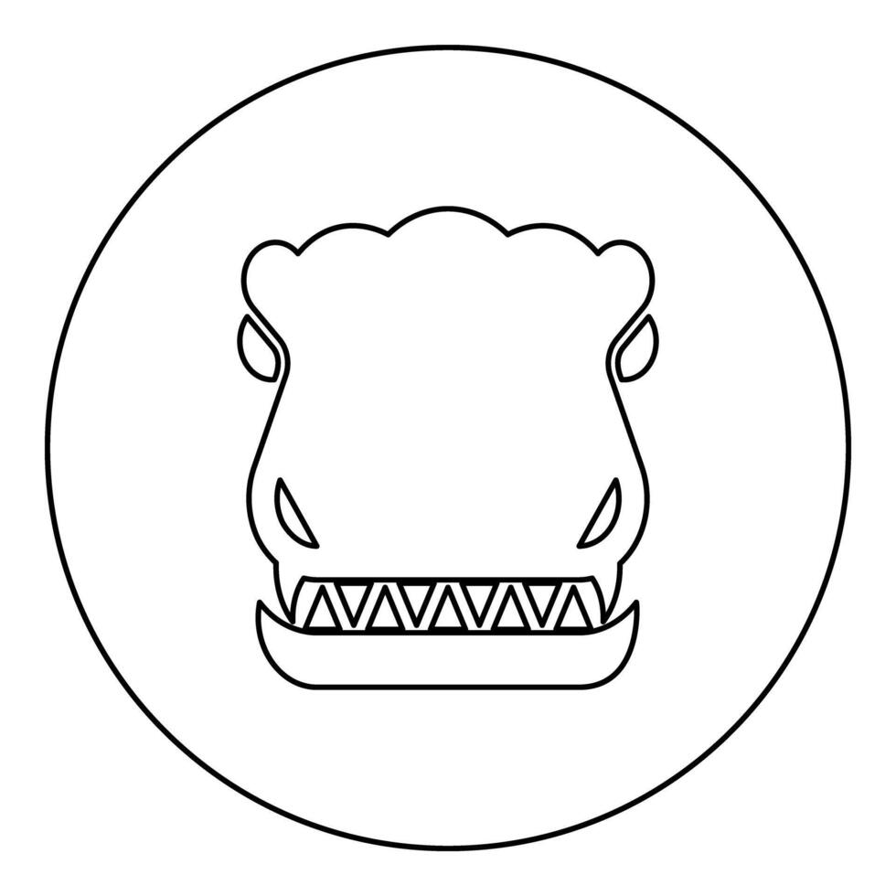 Head dinosaur dragon icon in circle round black color illustration image outline contour line thin style vector