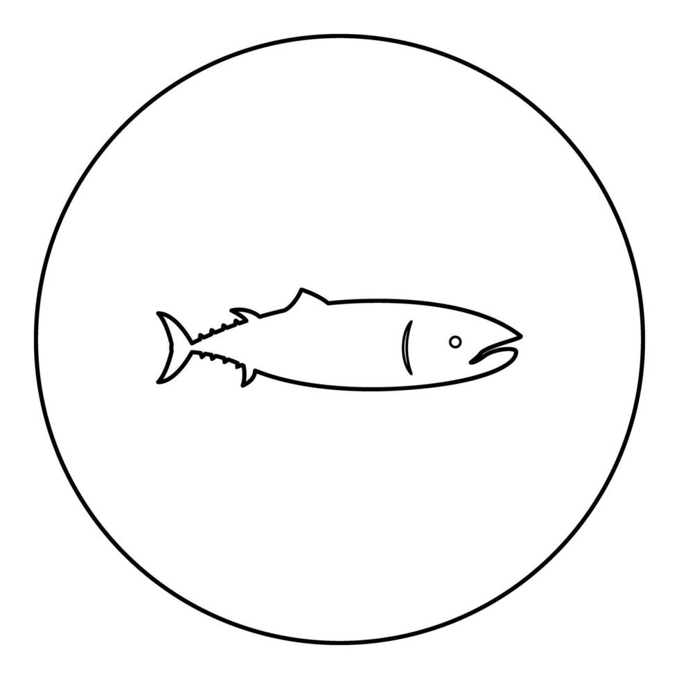 Tuna fish icon in circle round black color illustration image outline contour line thin style vector