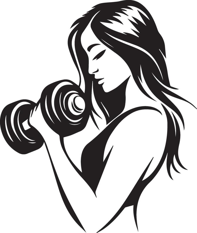 Woman doing exercise with dumbbell vector