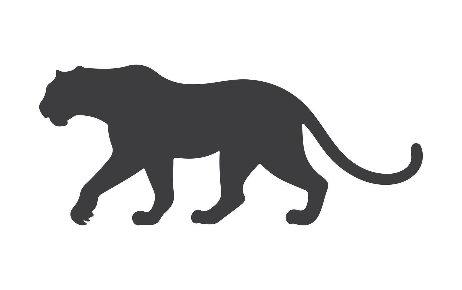 A sleek panther silhouette with a muscular body, poised stance, and a long, curved tail, symbolizing stealth, power, and elegance. vector