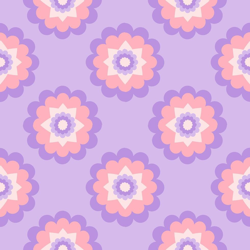 Flowers in geometric design in pink purple colors. Seamless Patten. vector