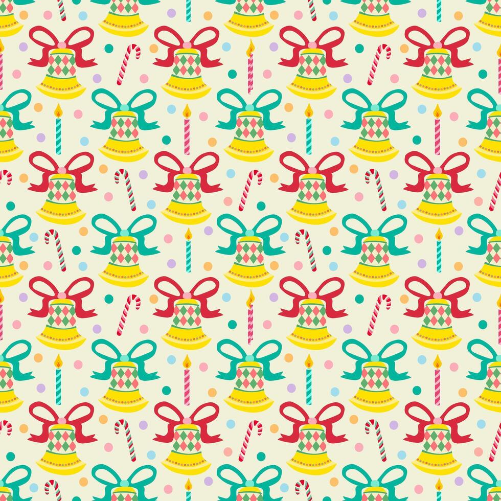 Cute the Bells with ribbon. Colorful of Pastel. Design for Christmas time. Seamless Pattern. vector