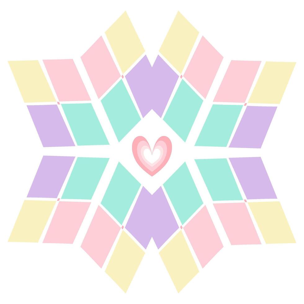 Geometric abstract rainbow. Ribbon style heart in the middle. Icon. Element. Single object. vector