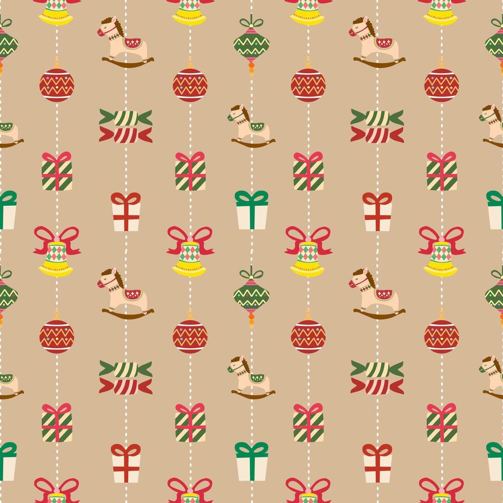 Kids mobile for Christmas ornament theme on soft golden wallpaper. Seamless pattern. vector