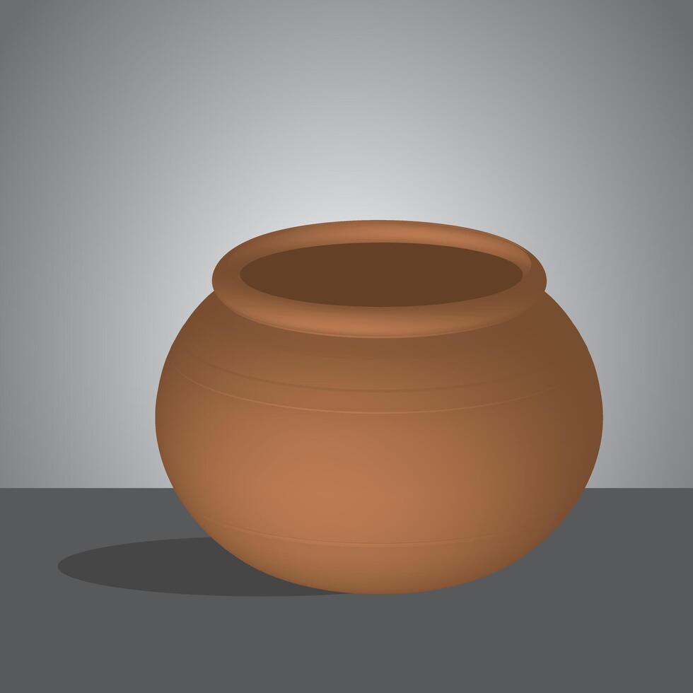 3D Water pot of soil ghada or Matka ,clay pot ,Eps 10 .Isolated on gray and gradient background vector