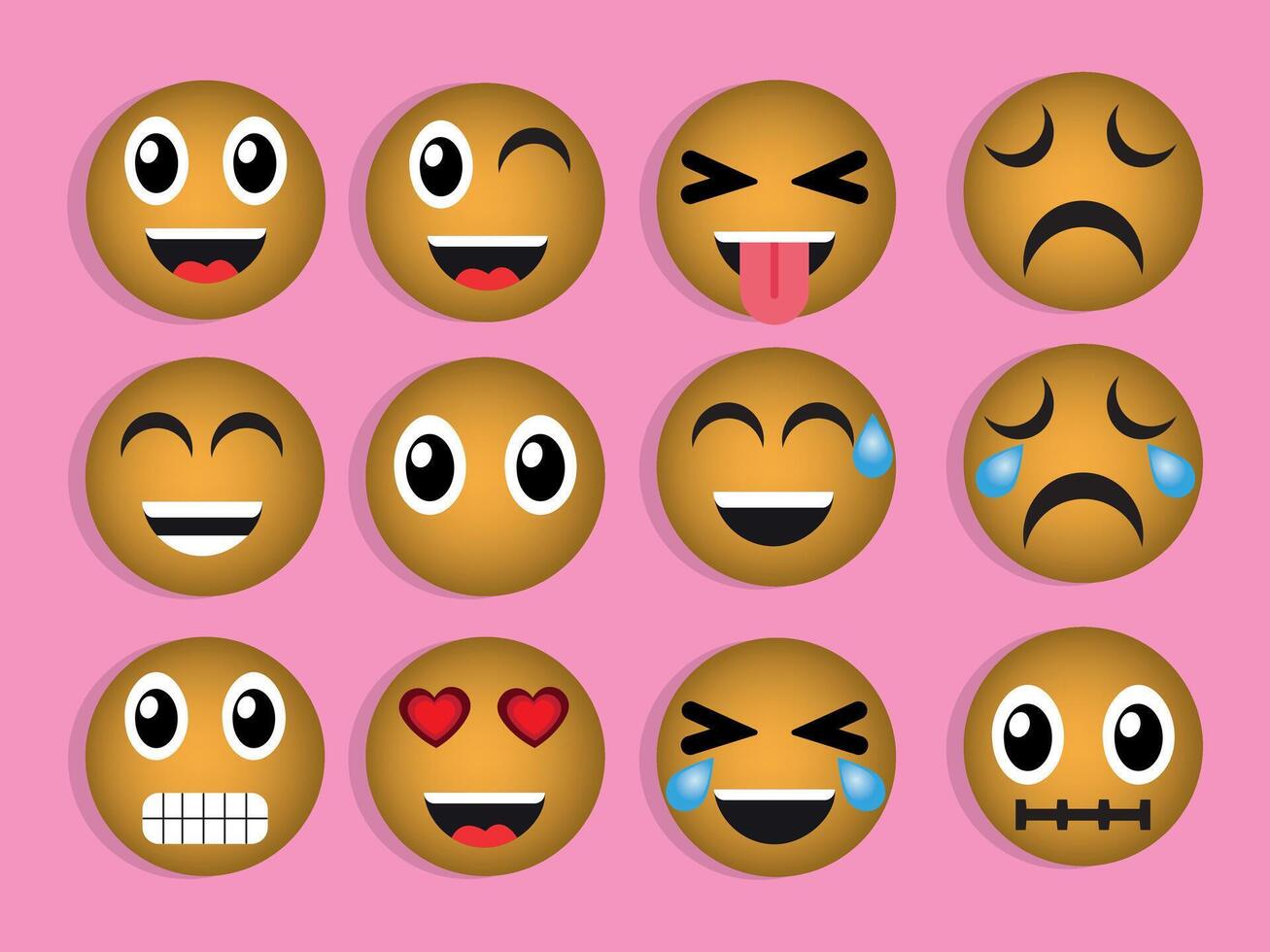 Set of 3d emoji. Emoticons expressing various emotions and feelings. Funny Yellow faces for communication on social networks.Isolted on Pink background vector