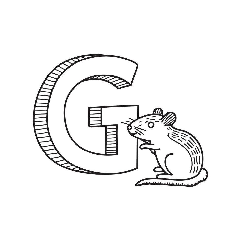 An illustration of letter G beside a gerbil vector
