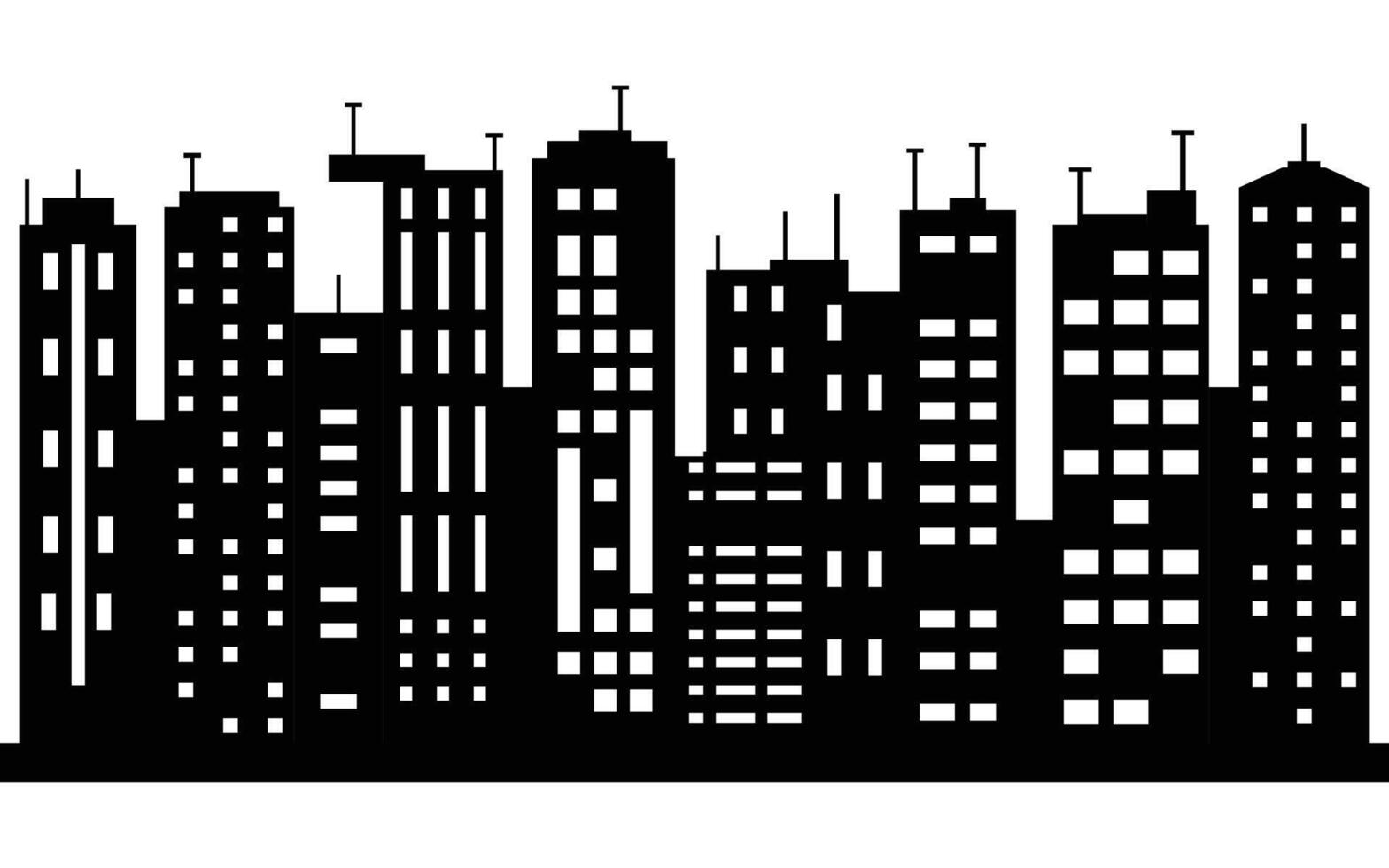 Silhouette of Modern City Skyline with High-Rise Buildings Isolated on White Background vector