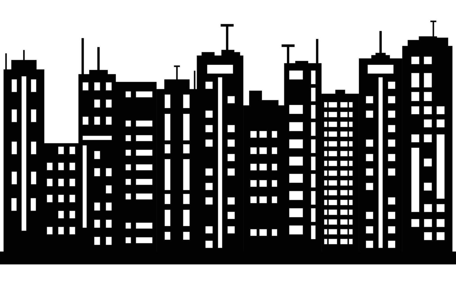 Urban Skyline Silhouette with Modern Skyscrapers and High Rise Buildings on White Background vector