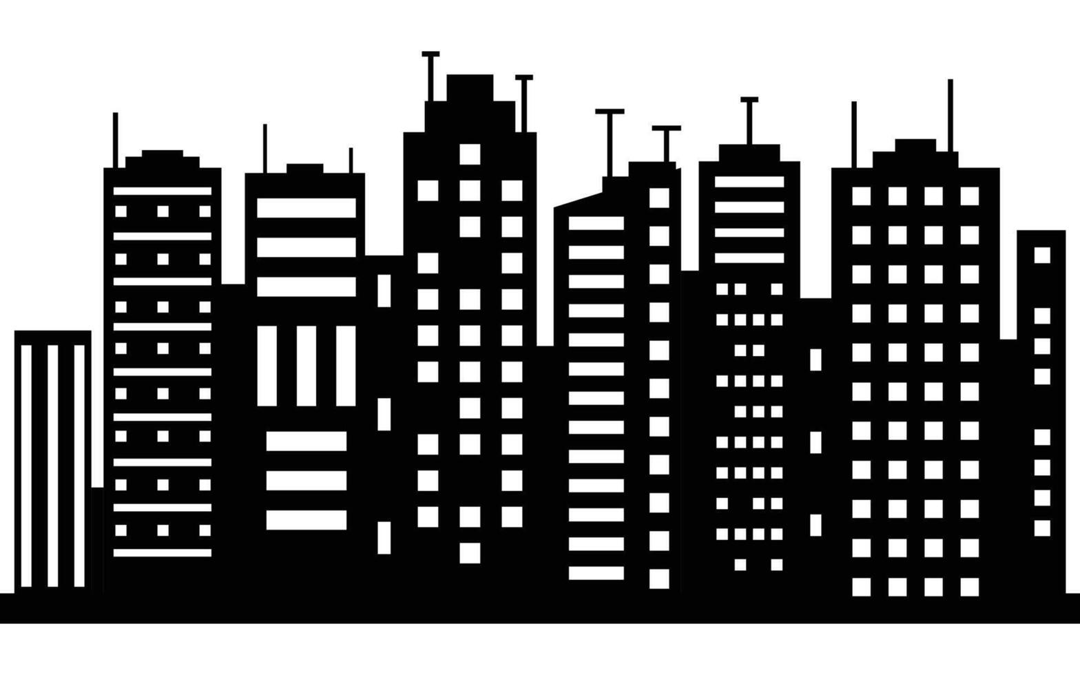 Black and White Urban Skyline Silhouette with Modern High-Rise Buildings vector