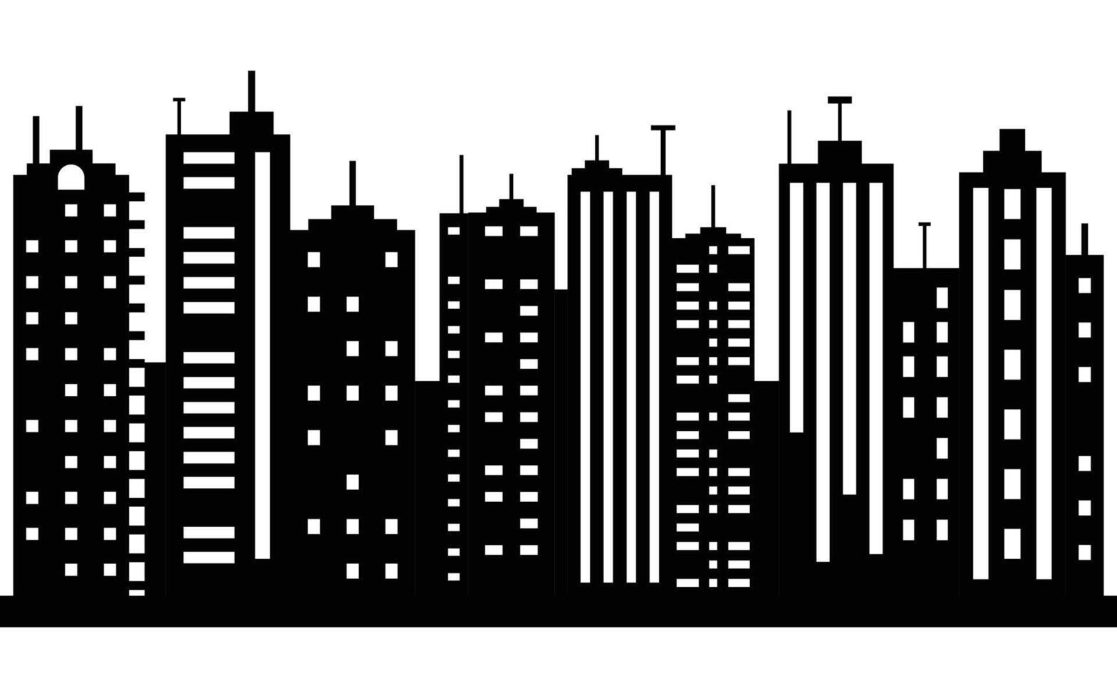 Black Silhouette of Urban Skyline with Tall Modern Buildings and Skyscrapers vector