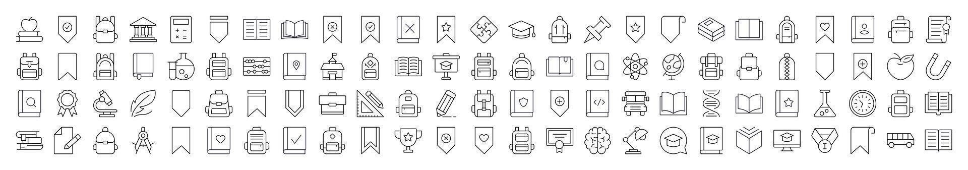 School, College, University Thin Line Icon Set. Editable Stroke. Suitable for Banners, Cards, Social Networks, Apps vector