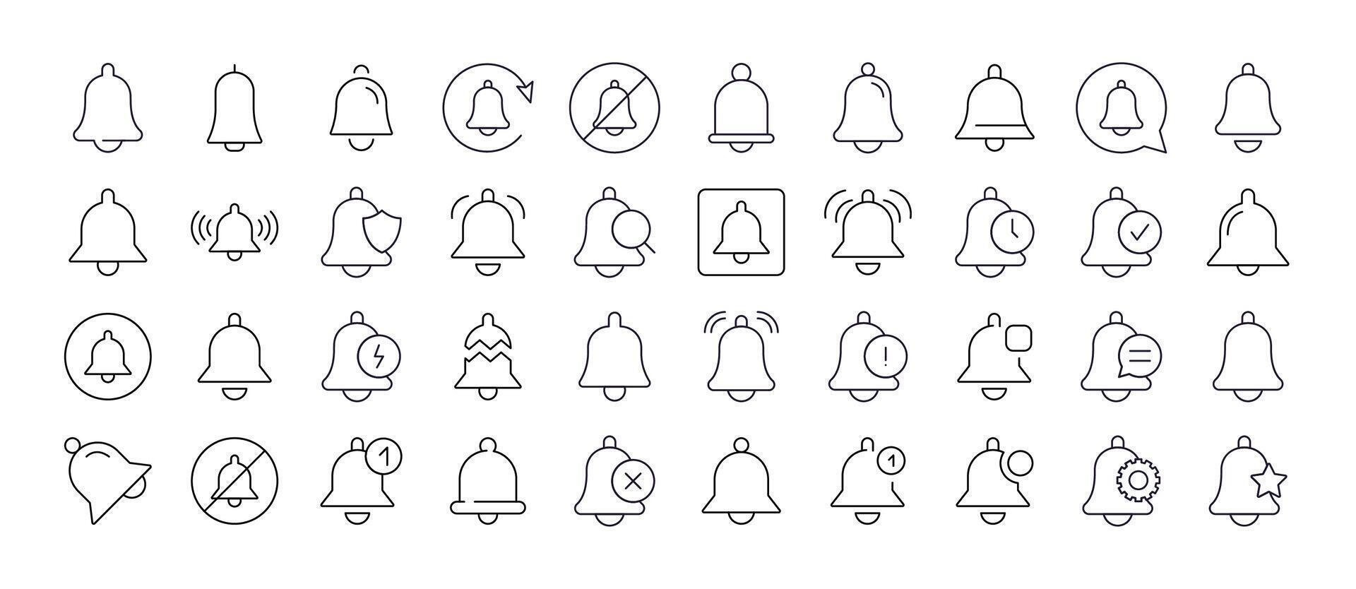 Bell with Items Simple Isolated Line Icons Collection. Editable Stroke. Suitable for Web Sites, Books, Cards, Apps vector