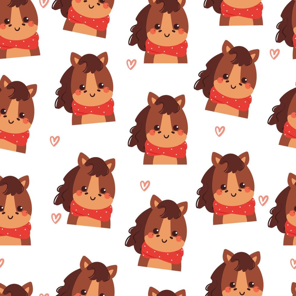 seamless pattern cartoon horse with red. cute animal wallpaper for winter background vector