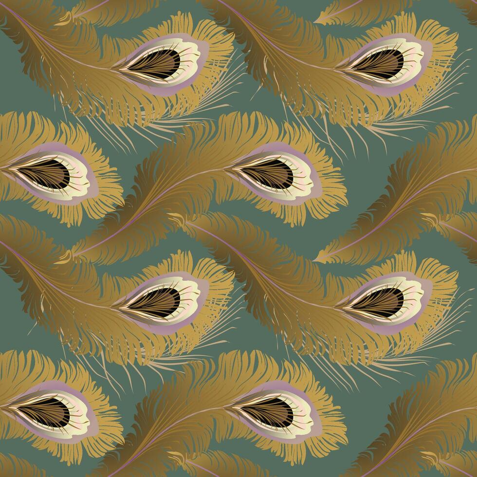 Elegant abstract gradient gold peacock feathers on a muted green neutral background. Rich muted tones add luxury and sophistication. Horizontal geometric pattern. Gender neutral. vector