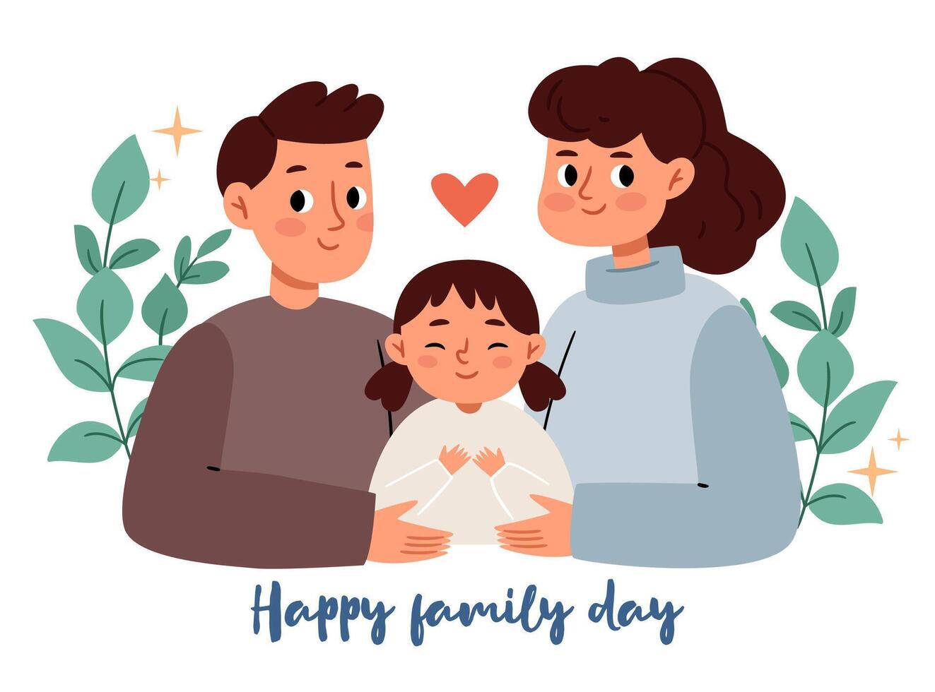 Mom, dad and daughter. Happy Family Day.the concept of a happy family full of loveMom, dad and daughter. Happy Family Day.the concept of a happy family full of love vector