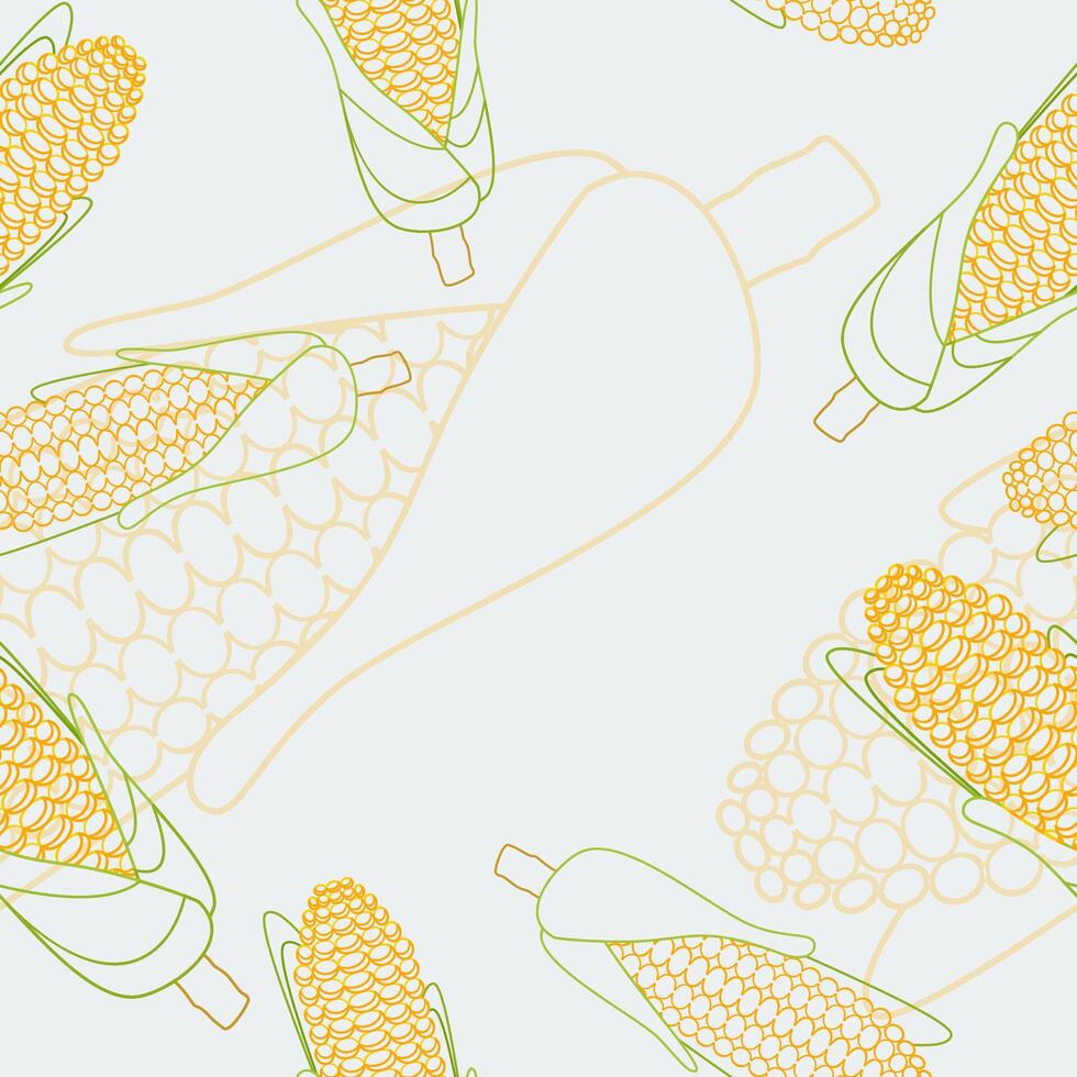 Editable Outline Style Corns Vectorized Illustration in Various Positions as Seamless Pattern for Creating Background of Thanksgiving Day Related Design vector